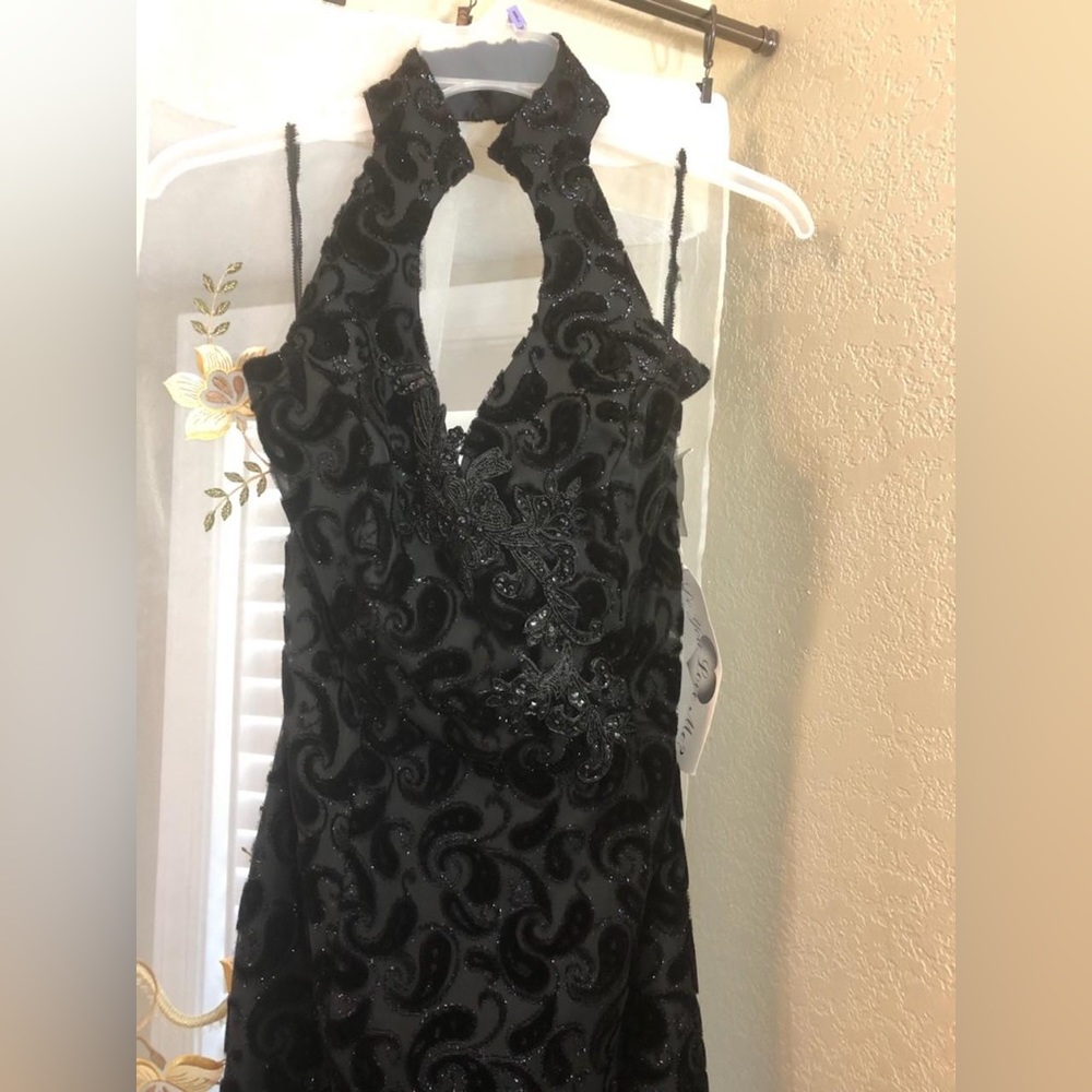 Black Velvet Dress with Lace Detailing